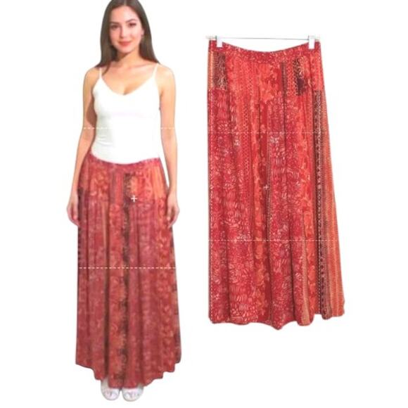 Rabbit Rabbit Rabbit Maxi Skirt Women's Sz 12 Multicolor Boho Floral Slit panels - Picture 1 of 12